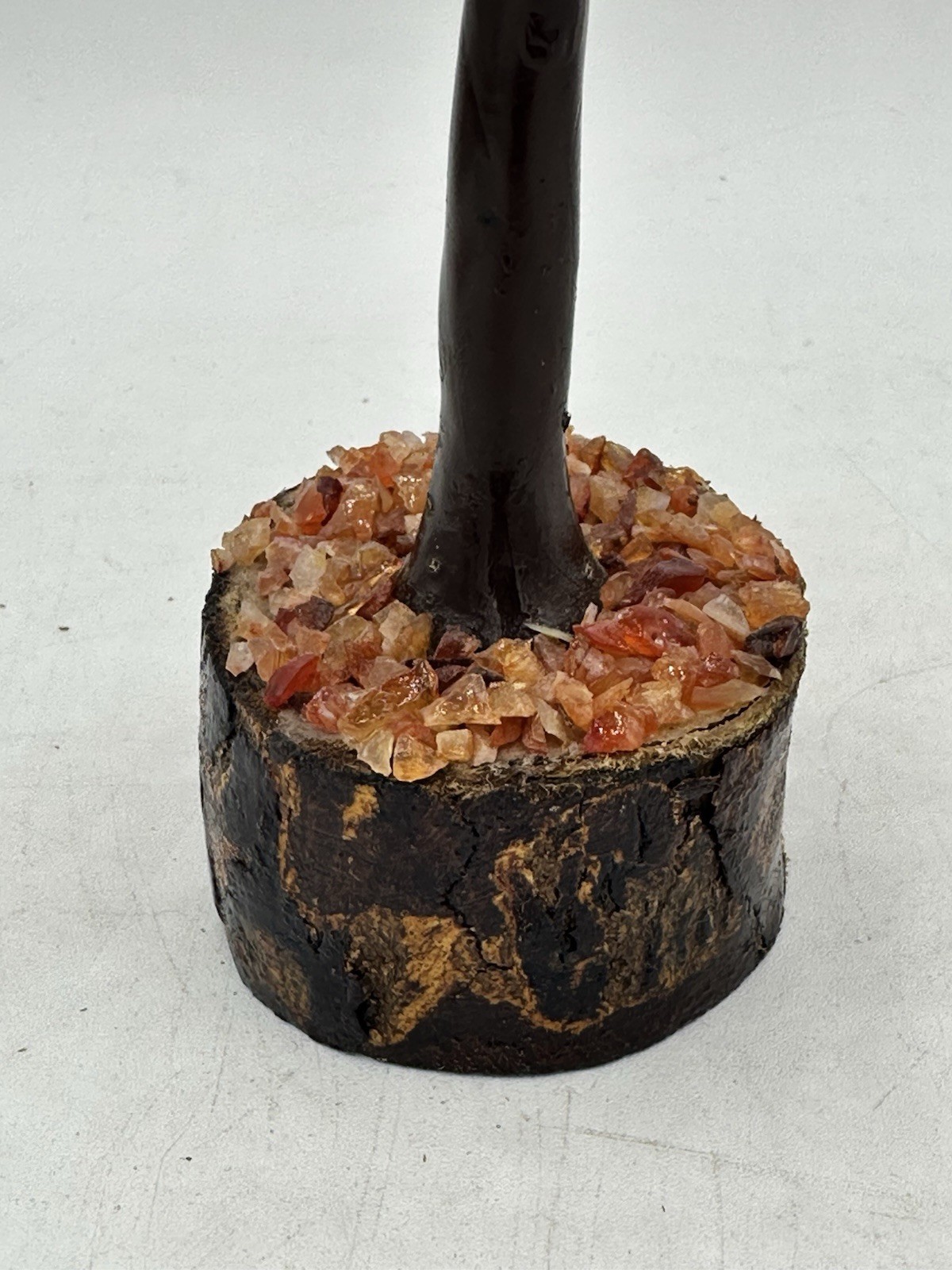 Handmade Orange Carnelian Crystal Gemstone Tree Wooden Base, Healing stone 9.5″