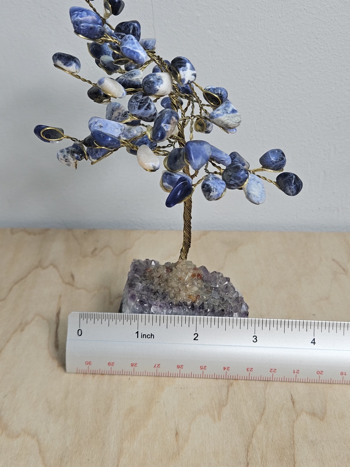 Sodalite Gemstone Tree on Amethyst Cluster Base Crystal Bonsai Decor 6″ Tall