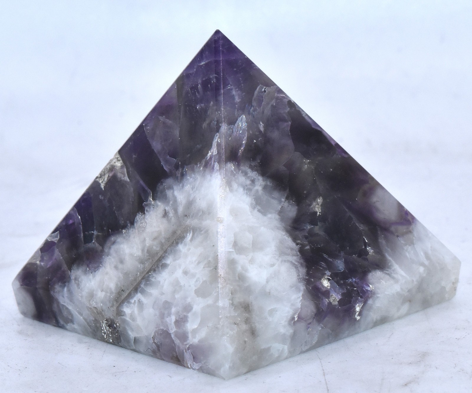 2.1″ Deep Purple White Amethyst Pyramid Polished Quartz Crystal Mineral – India