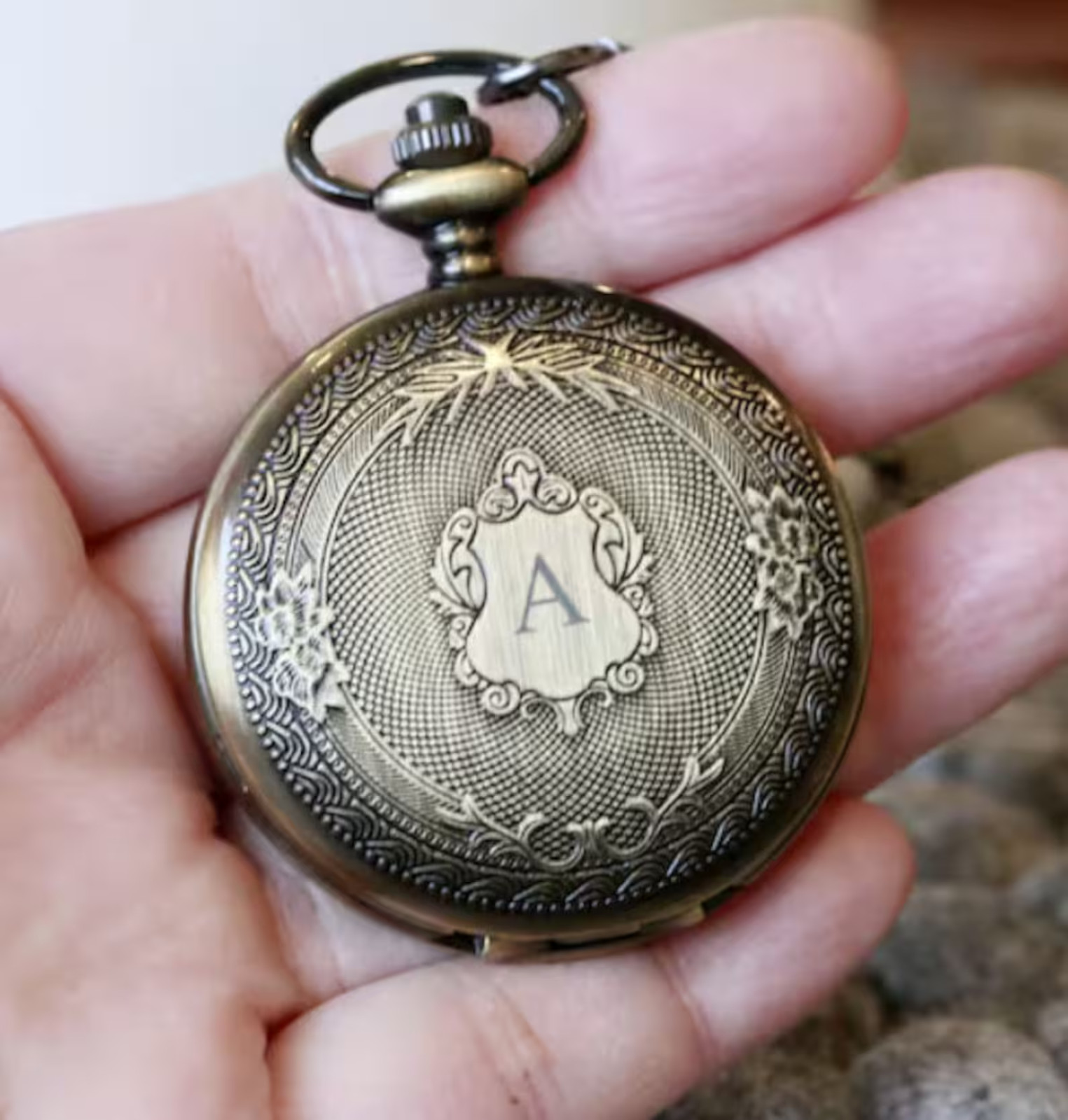 Personalized Pocket Watch – Steampunk Style Carved Quartz with Chain