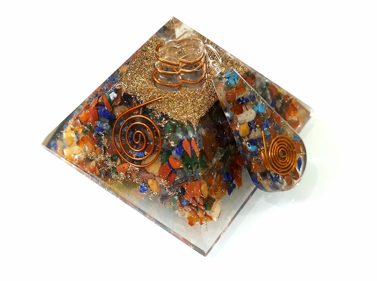 7 Chakra Combo of Healing Crystal Orgone Pyramid & Orgone Pendant Reiki Chakra