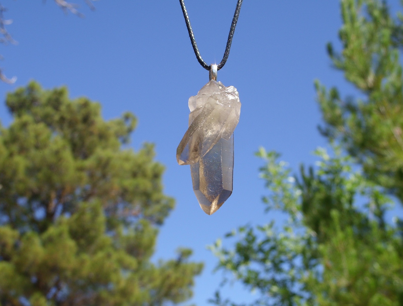 Natural Lemurian Citrine Double Terminated Twinned Crystal Pendant Necklace