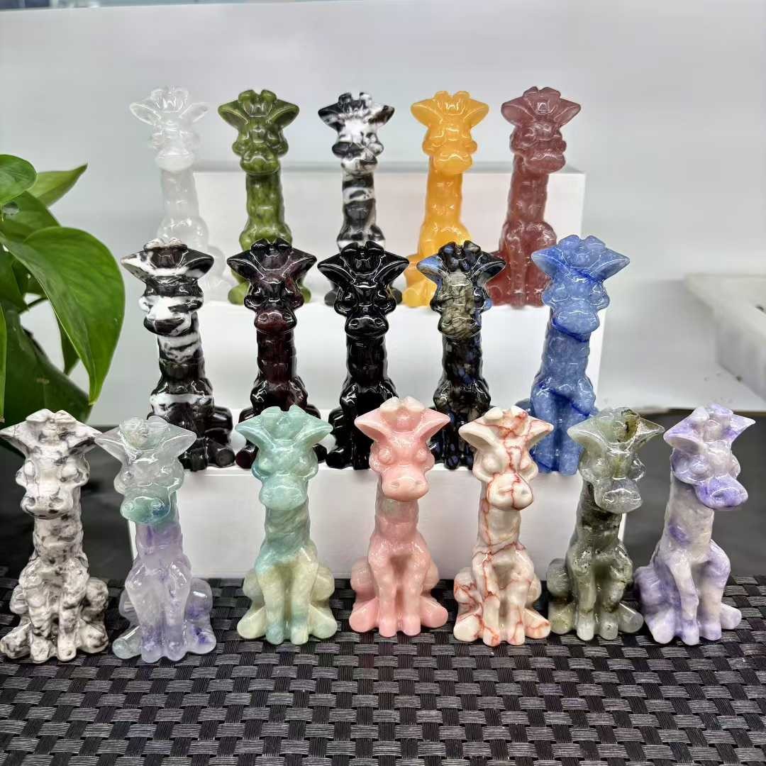 1pc Natural Mix Quartz Giraffe Carved Quartz Crystal Reiki Hea Gift Random