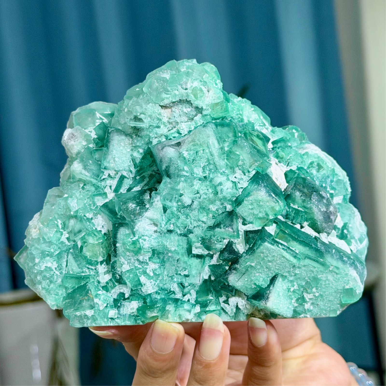 2.22LB Rare transparent green cubic fluorite mineral crystal sample/China