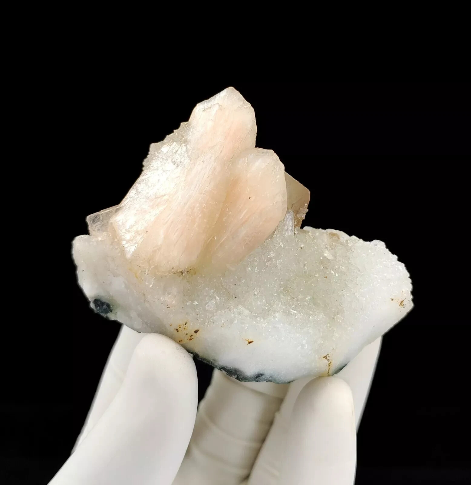 Natural Brown Calcite Crystal with Pink Stilbite On Chalcedony Minerals