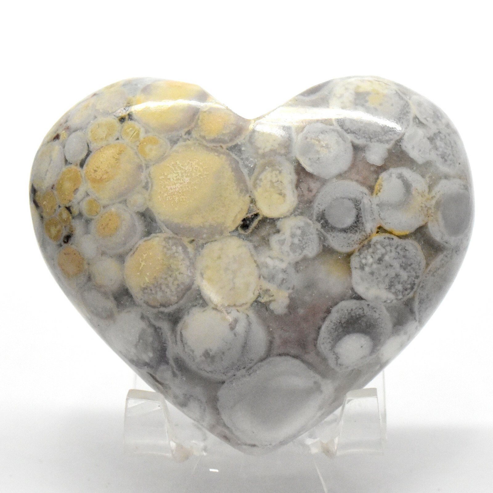 69mm King Cobra Jasper Heart White Yellow Chalcedony Agate Crystal Stone – India