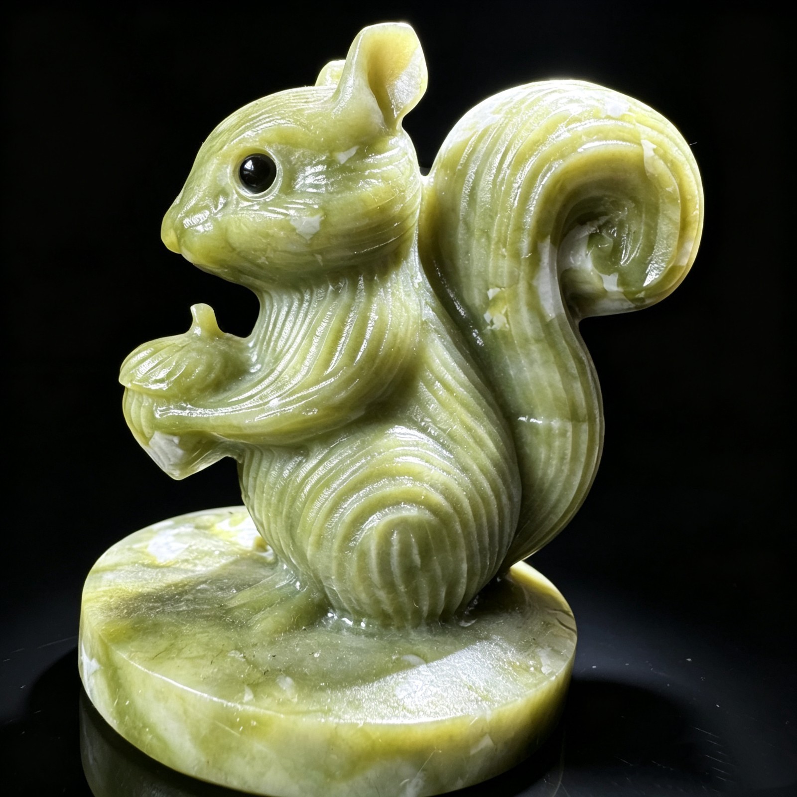 Cauliflower Jade Squirrel Carving Natural Stone Animal Figurine Sculpture Desk