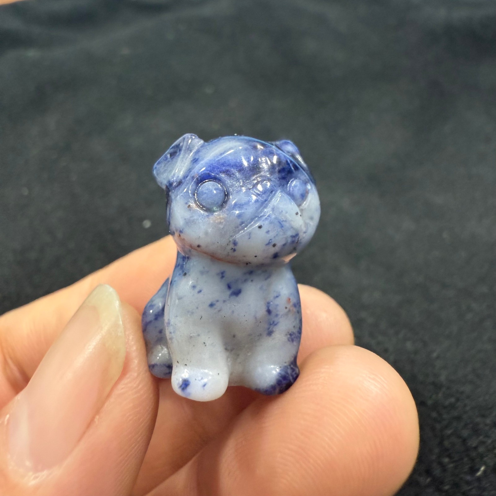 5pc Natural blue grain stone quartz Carved Crystal Pug Reiki healing