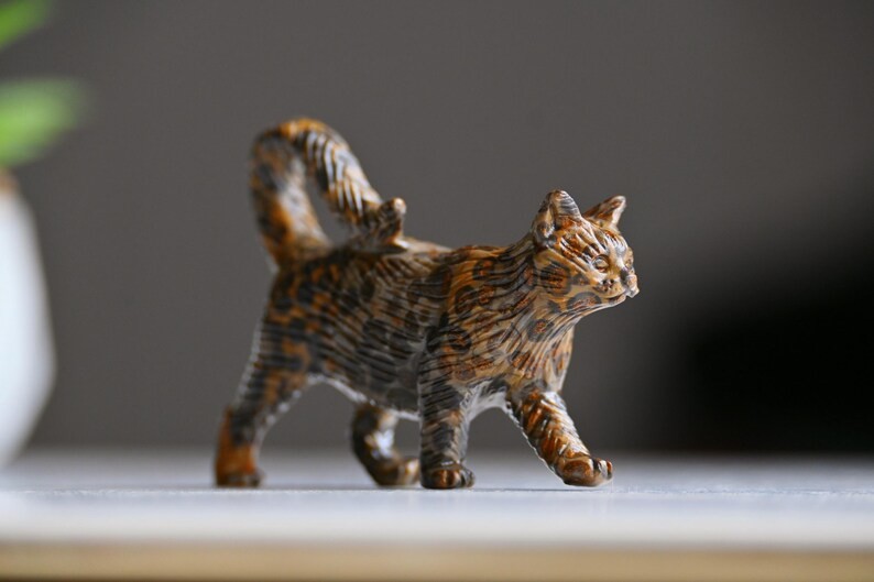 2.4″ Leopard print stone carved cat Natural Quartz crystal reiki collect gift 1x