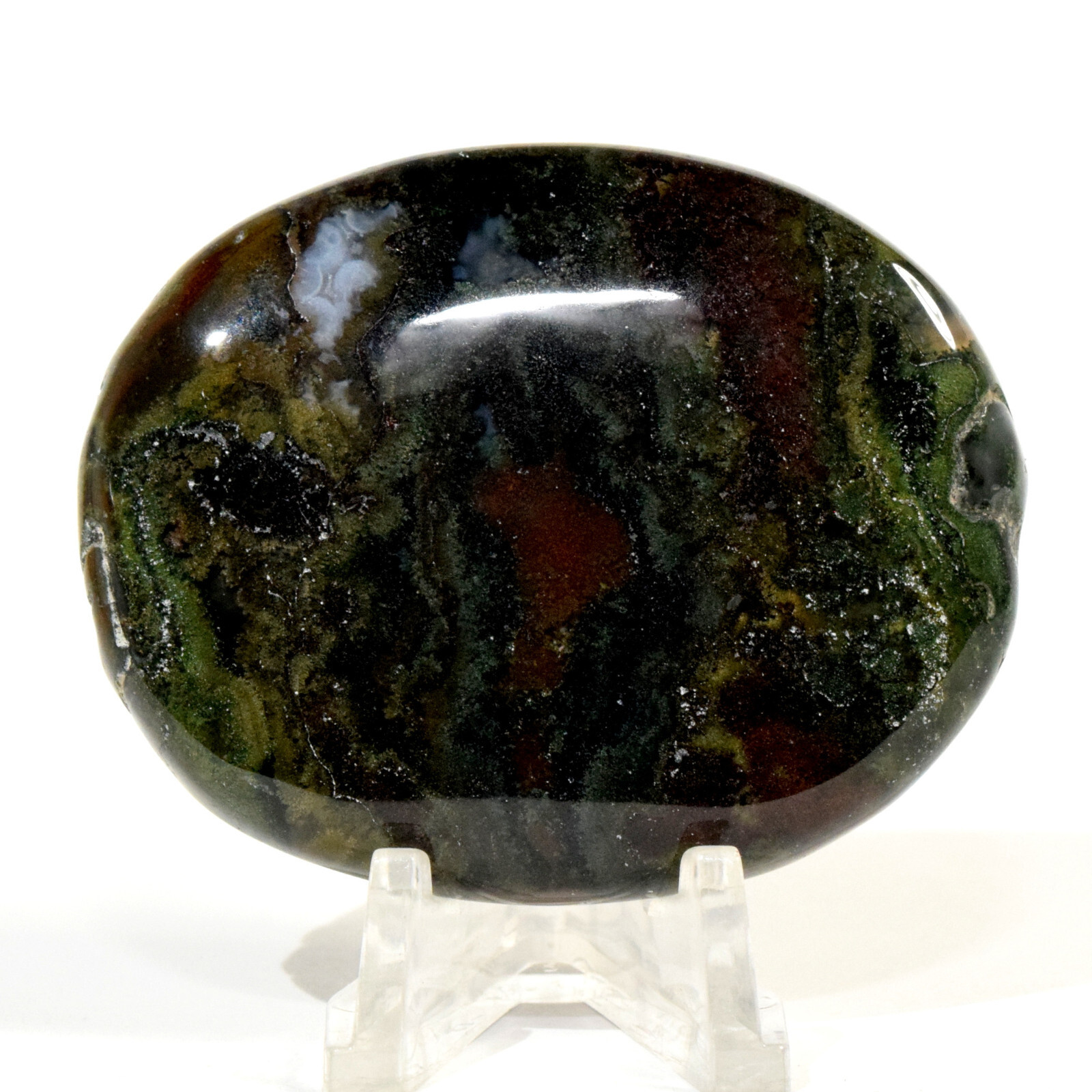59mm Green Red Blue Moss Agate Cabochon Natural Sparkling Mineral Pebble – India
