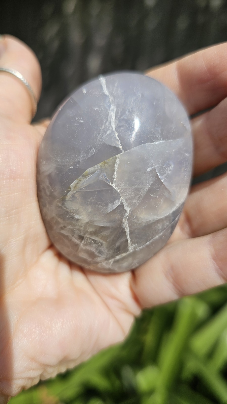 rare blue Rose quartz heart Palm Palmstone healer self Love pink 102g 5.9cm