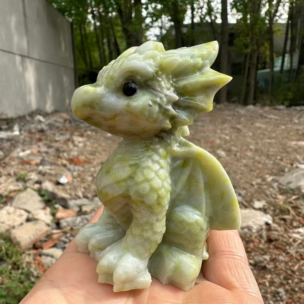1pc Natural Lantian jade Quartz Carved Little Dragon Crystal Reiki Healing Decor