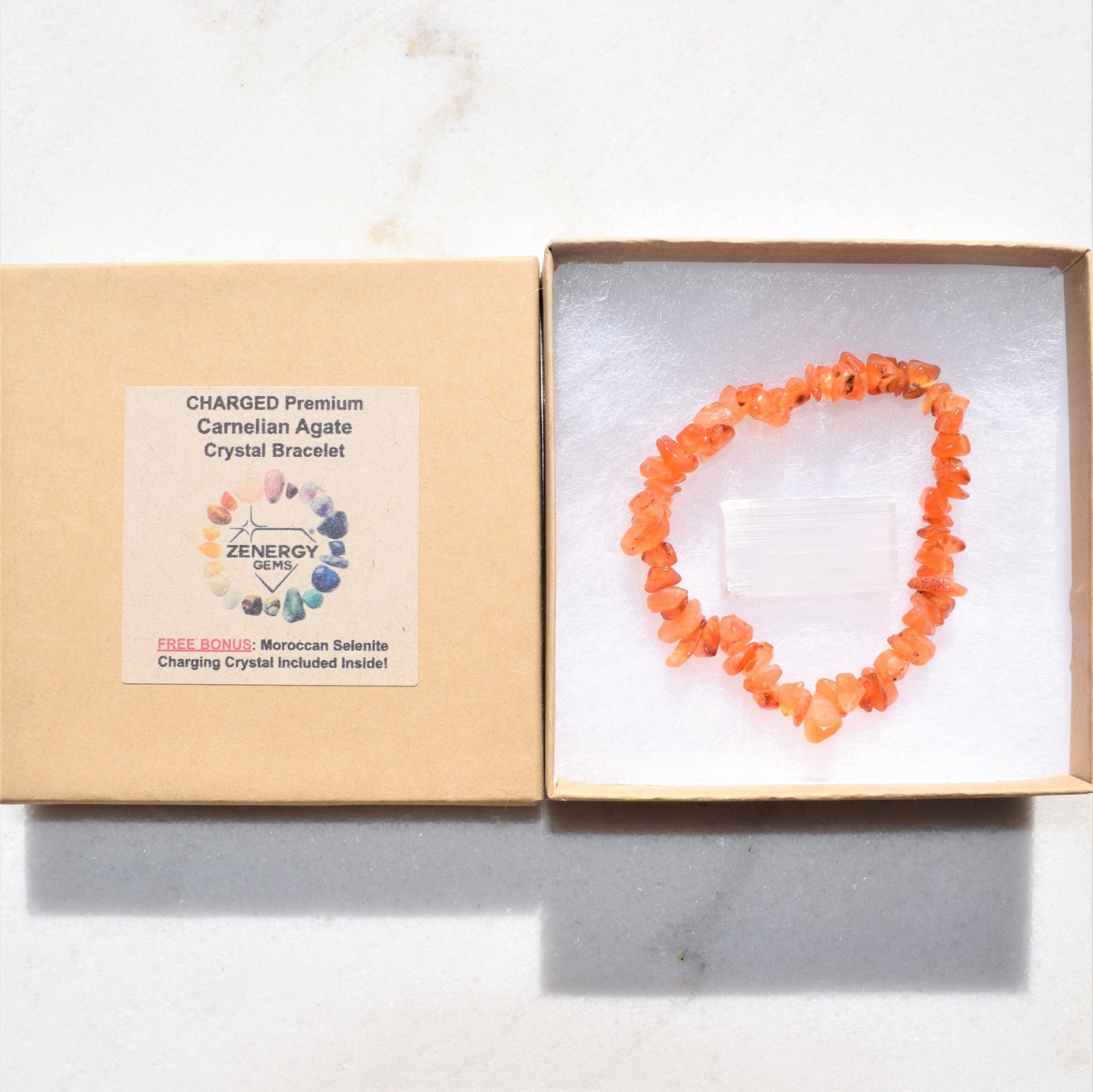 Premium CHARGED Carnelian Agate Crystal Chip Stretchy Bracelet REIKI Energy!