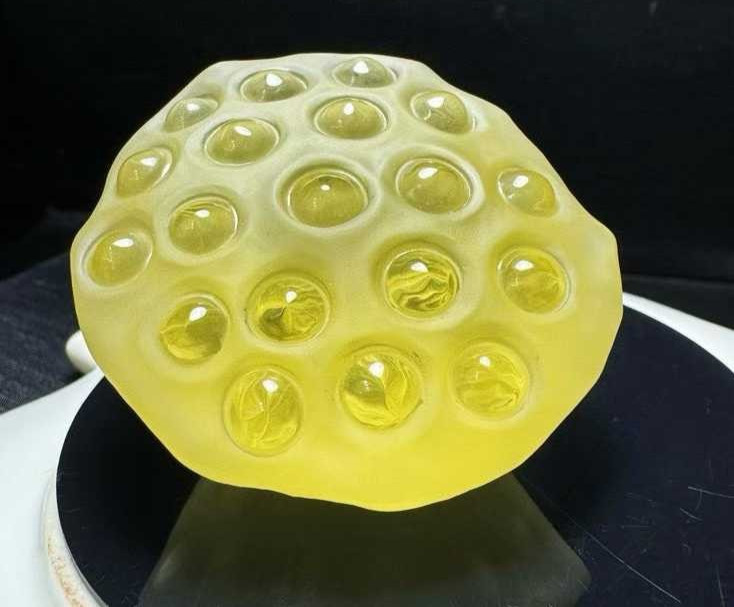 138g Natural Citrine Quartz Carved Lotus Root Skull Crystal Palm Reiki Healing