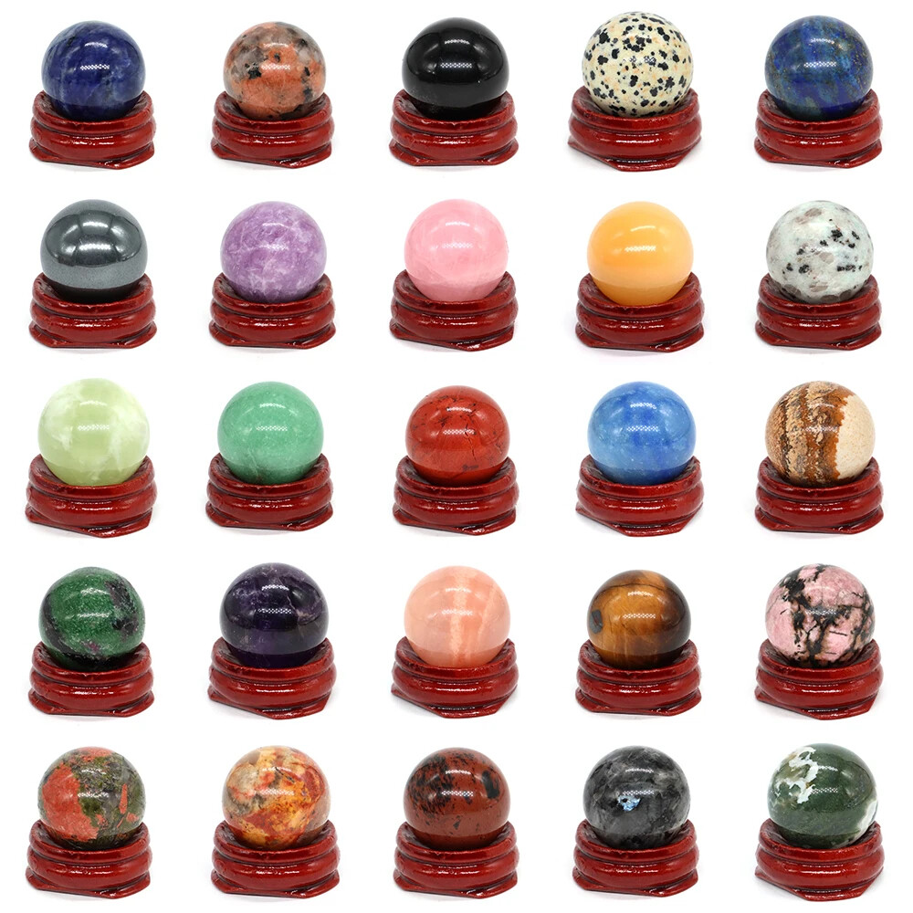 20mm Natural Stones Ball Healing Crystals No Hole Gemstone Room Home Decor 2Pcs