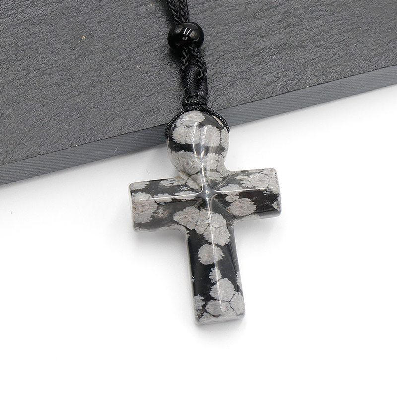Natural Quartz Crystal Gemstone Crucifix Pendant Healing Reiki Necklace Amulet