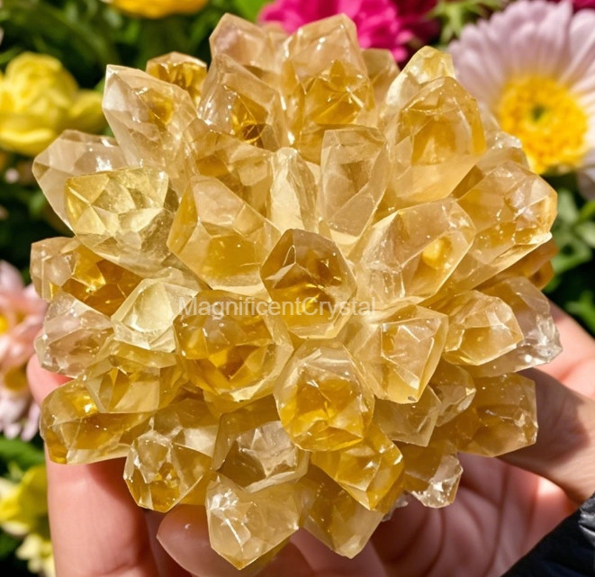 Rare Golden Citrine Crystal Cluster Aura Mineral Specimen Spiritual Healing Deco