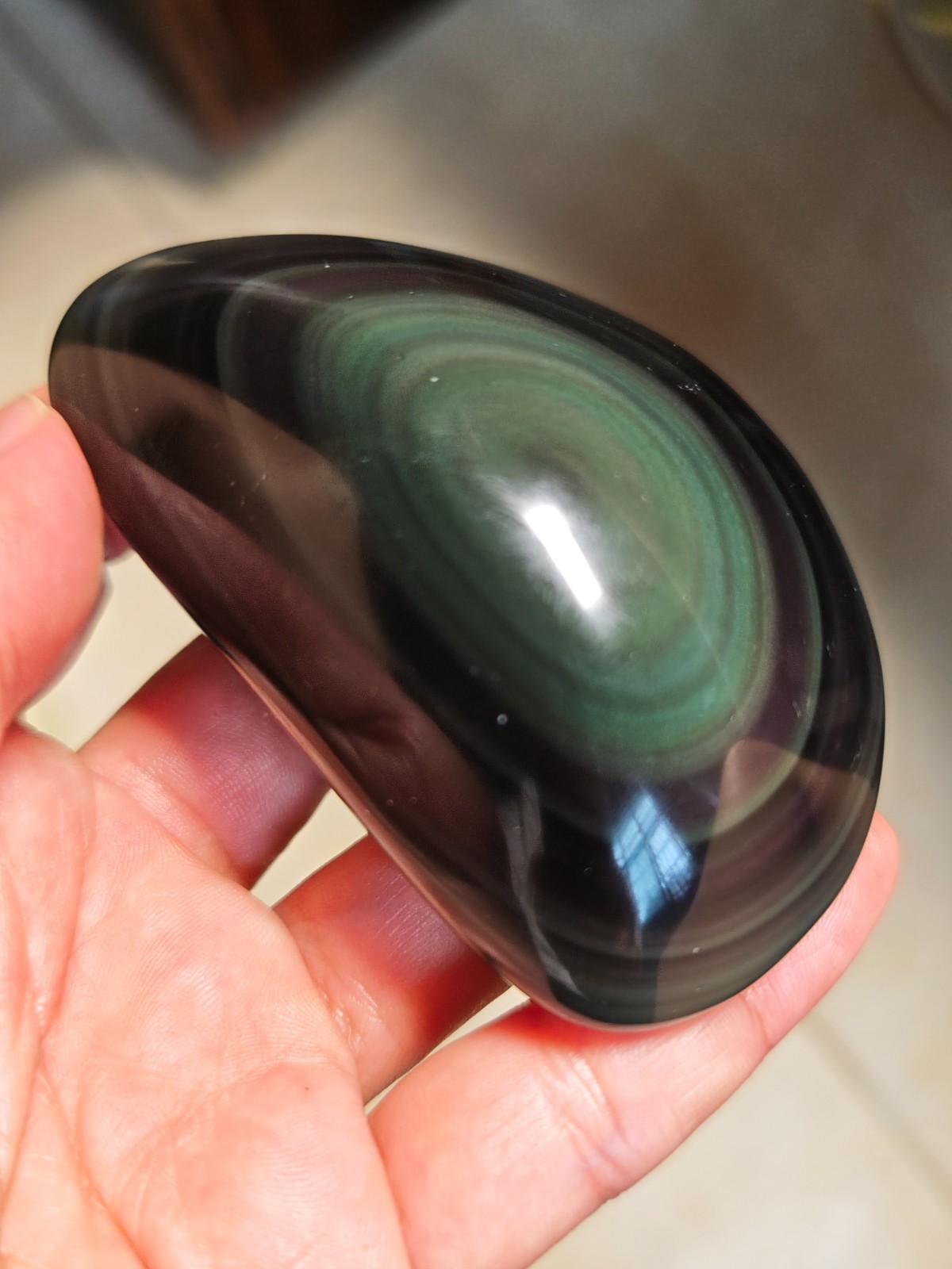 157g Rainbow Natural Obsidian Cat Eyes Quartz Crystal Polished shaped Healing