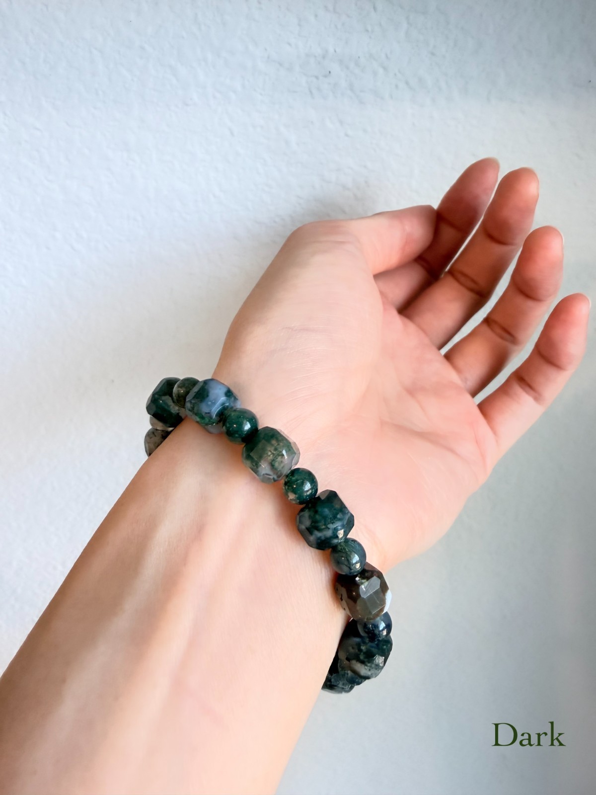 AAA High Quality Moss Agate Cube and Round Design Bracelet 8mm/6mm Beads – Dark