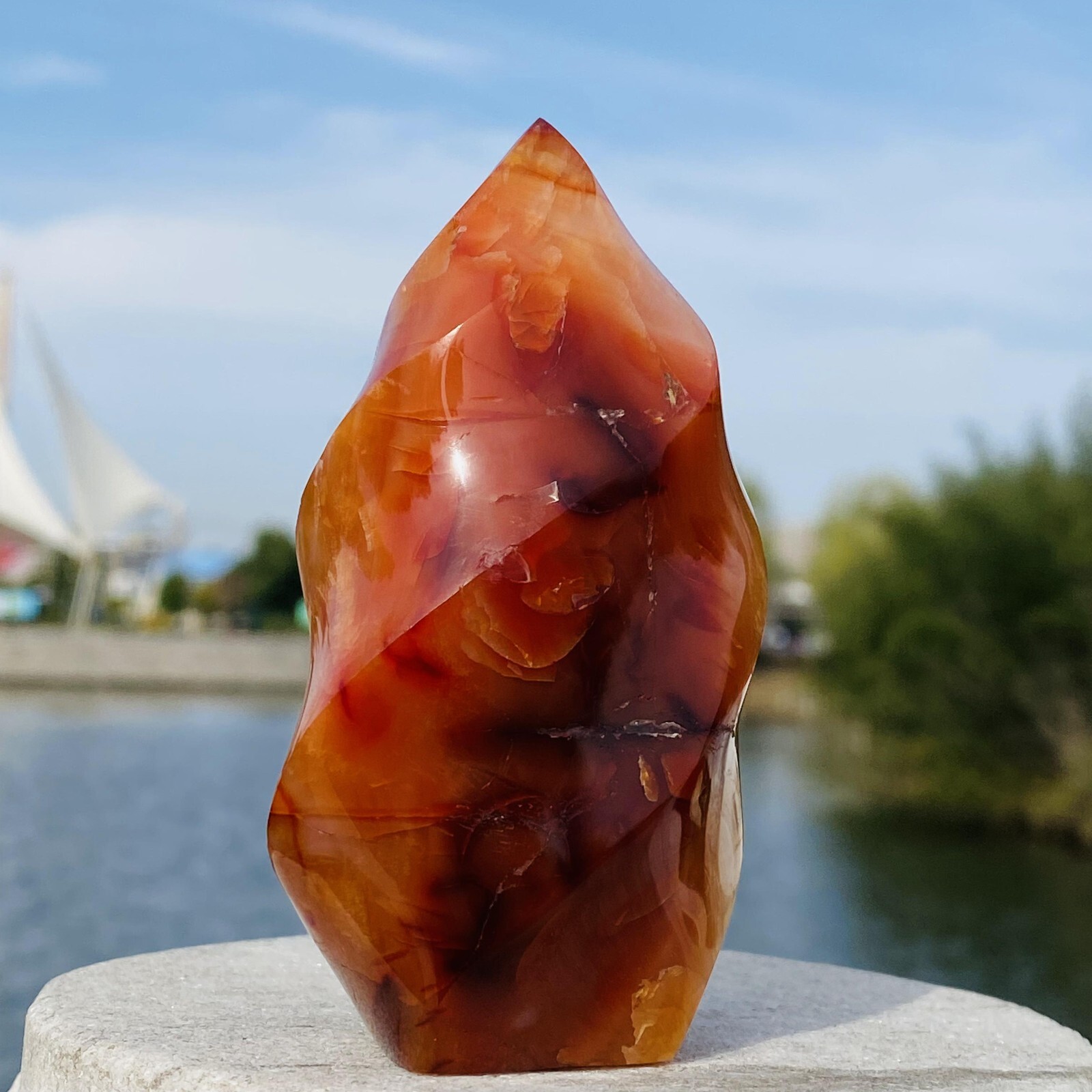 252G Natural Red Agate Flame spiral Quartz Crystal Mineral specimen healing