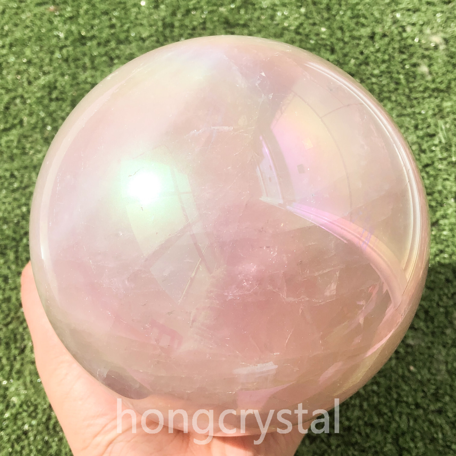 6LB+ Pink titanium aura smelting quartz Sphere Crystal Ball Reiki Healing random