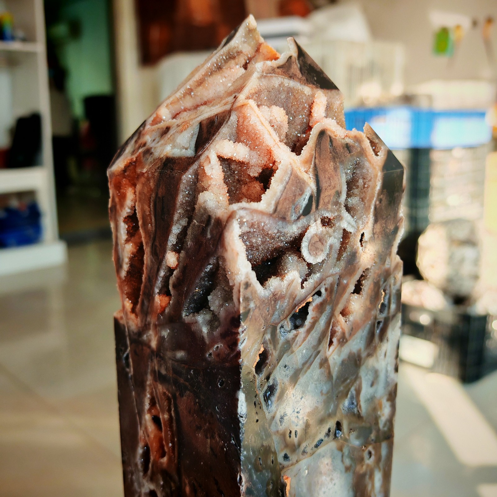 10.56LB Polishing and repairing of natural sphalerite crystal columns 4800g