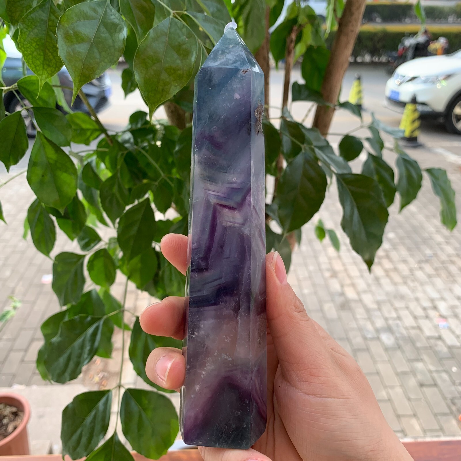 445g Natural Rainbow Fluorite Obelisk Crystal Quartz Tower Point Mineral 172mm