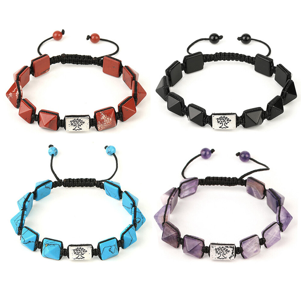 Natural Crystal Quartz 7 Chakra Stone Bracelets Braided Rope Adjustable Healing