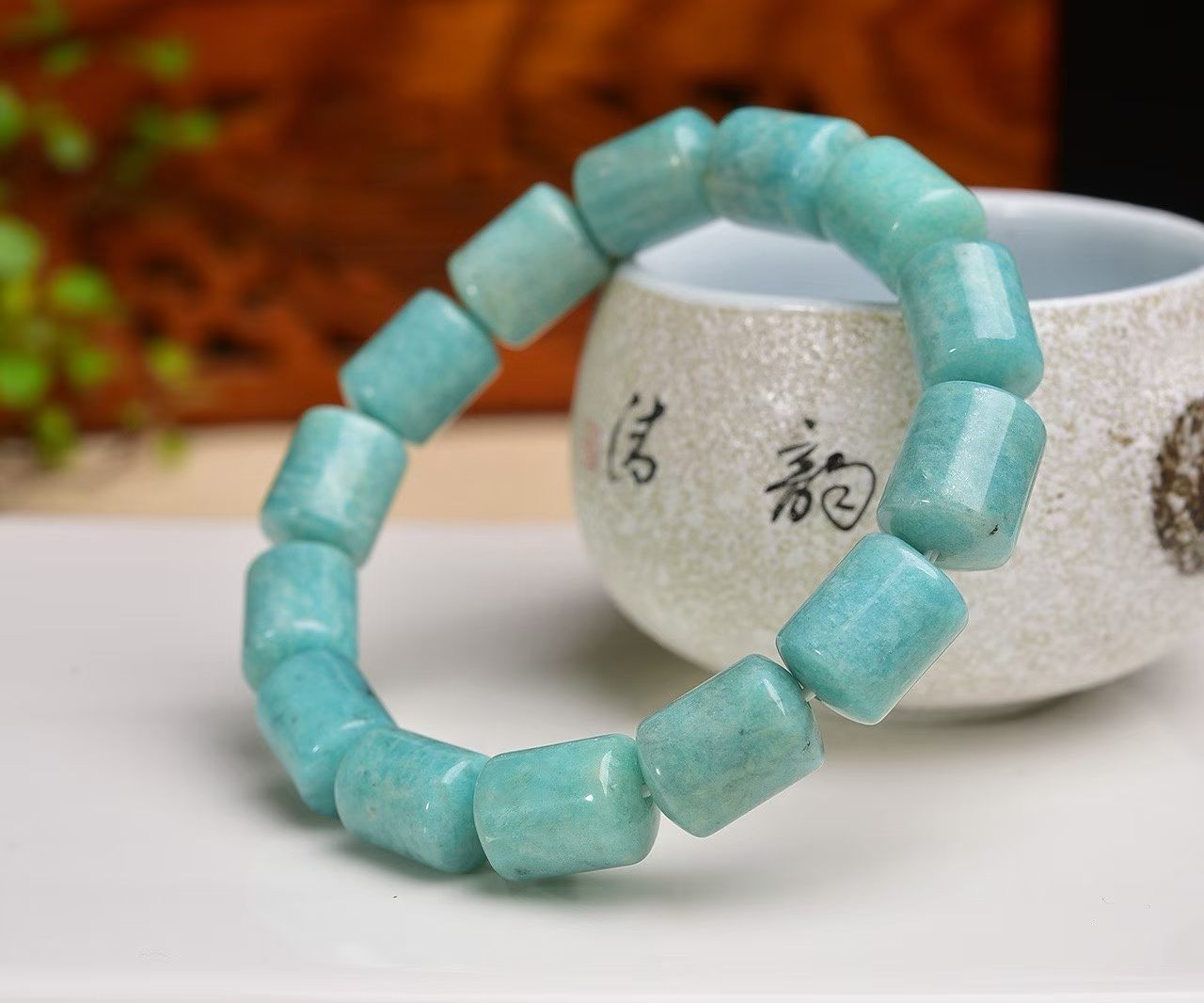 Natural amazonite gemstone Crystal chain barrel beads bracelet 10*14mm