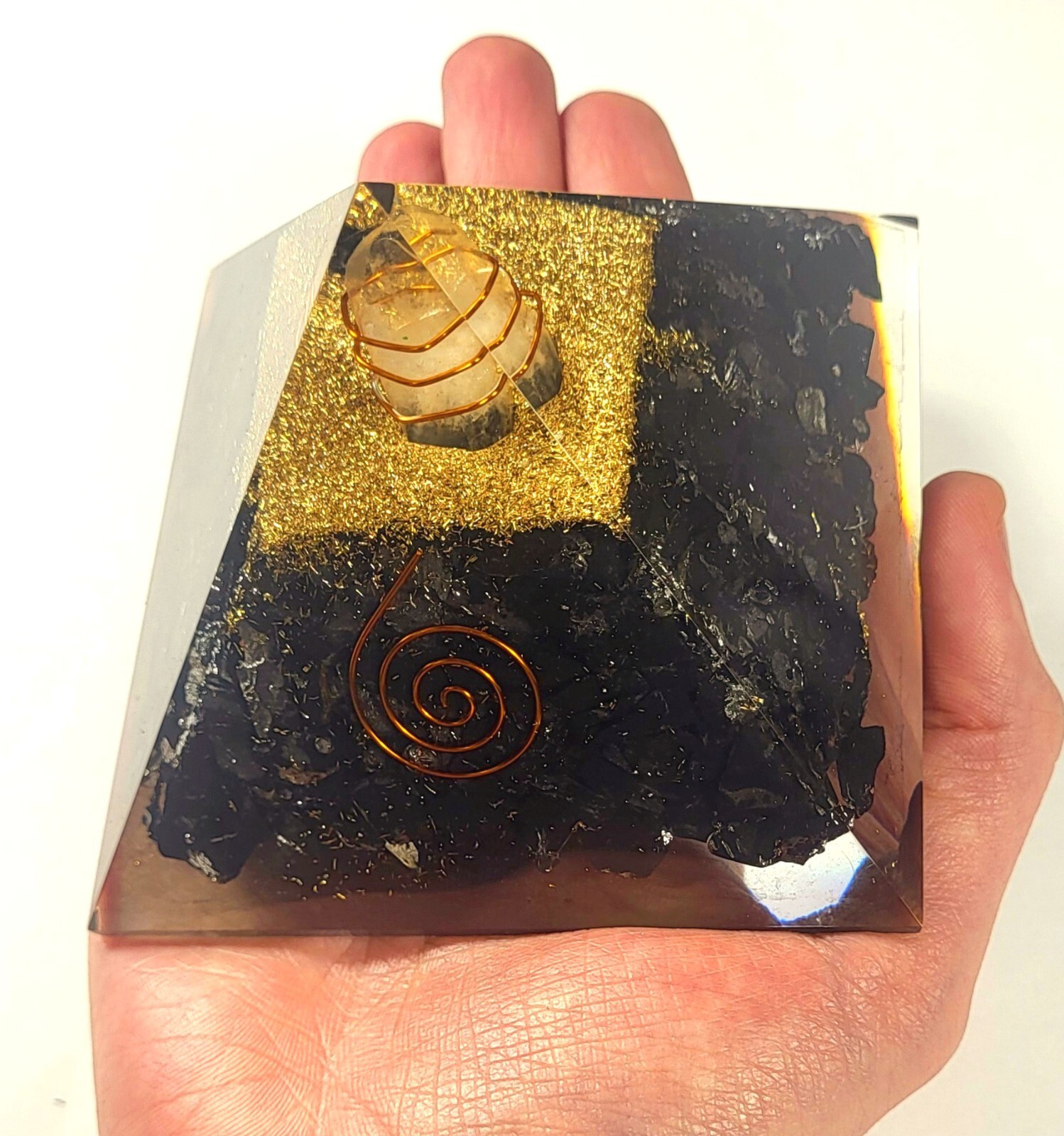 Huge 98mm Black Shungite Orgonite Orgone Pyramid Energy Reiki Charged Generator