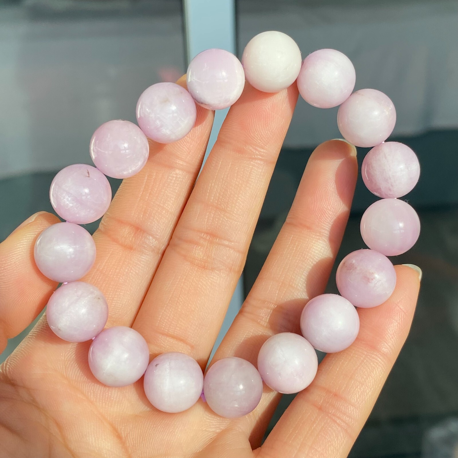 12mm Genuine Natural Purple Kunzite Crystal Round Beads Bracelet 1586