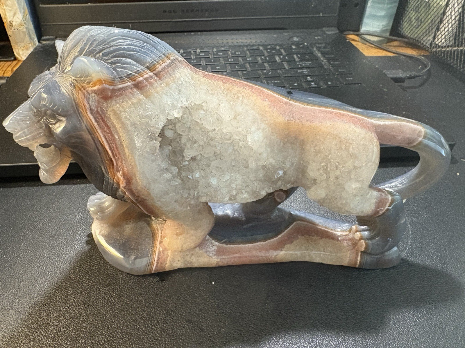 Natural Blue Agate Lion Carving Hand Carved Crystal Statue 7.5 X 5in 2.5 Lbs