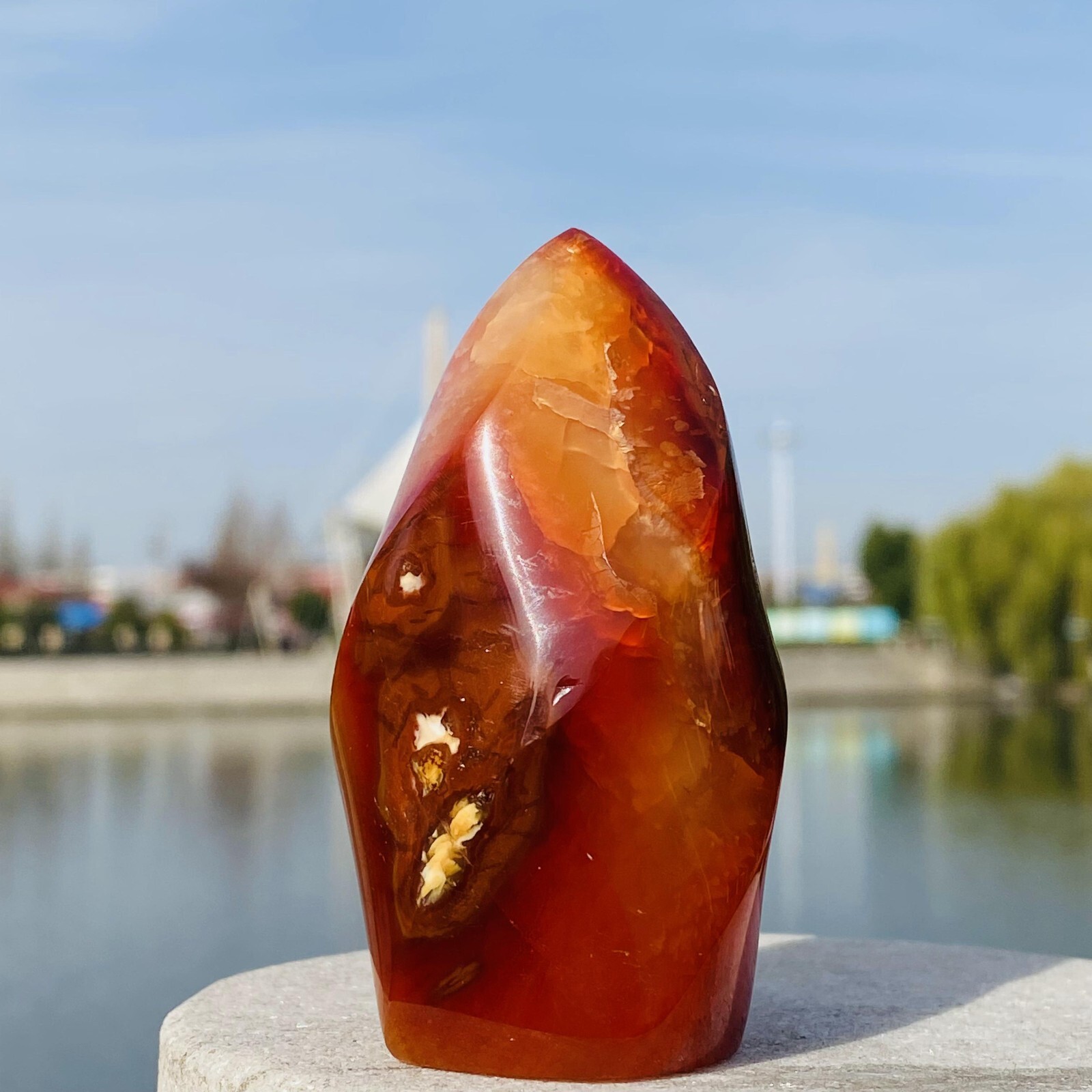 161g Natural Red Agate Flame spiral Quartz Crystal Mineral specimen healing