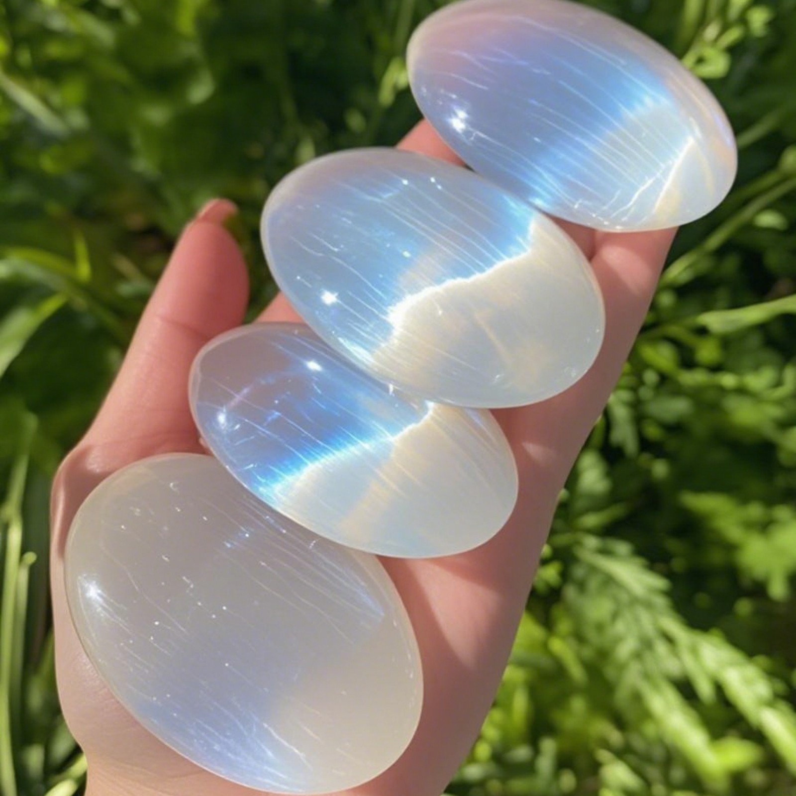 Natural Selenite Crystal Palm Stone Polished Pocket Crystal Selenite Worry Stone