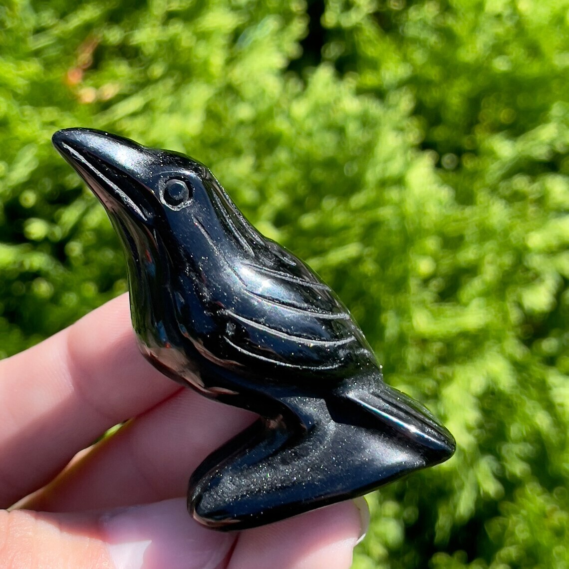 Natural Obsidian Raven Crow Hand Carved Halloween Decoration Gift Specimen