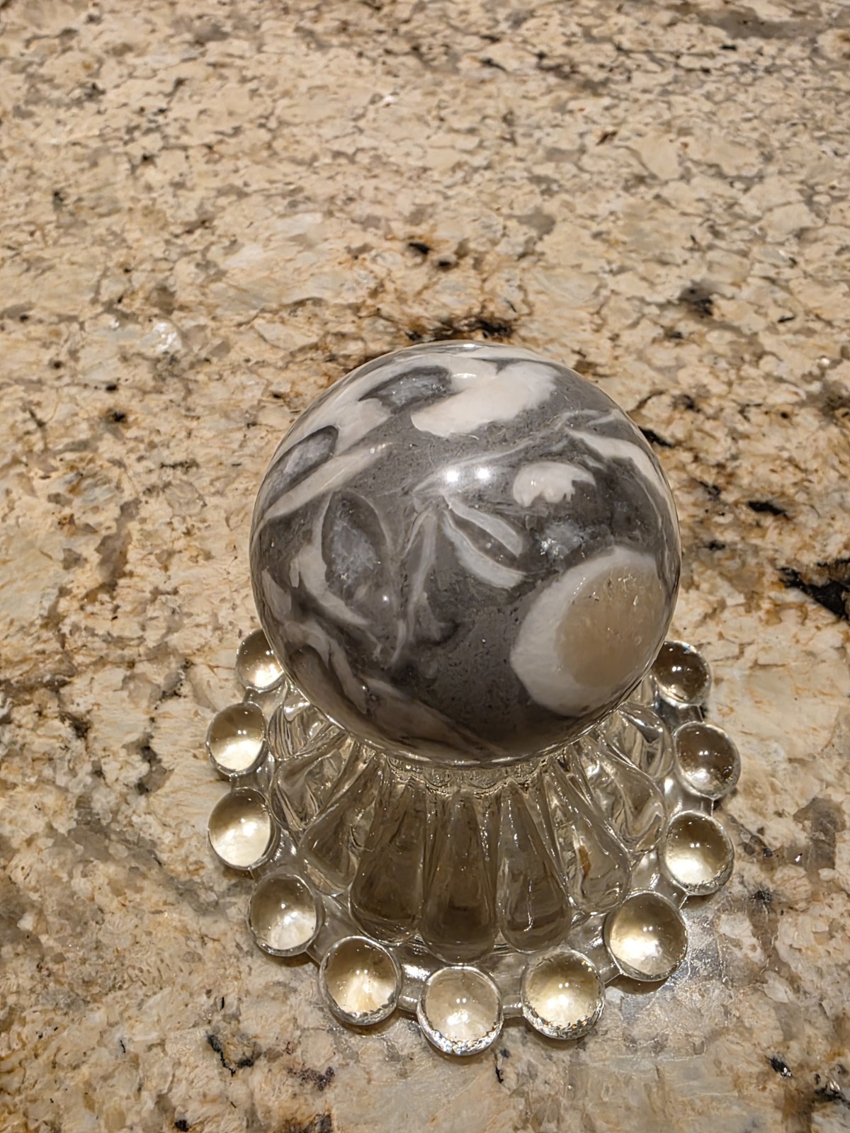 12.7oz Natural Shell Fossil Quartz Crystal Thousand Eye Jasper Polished Sphere
