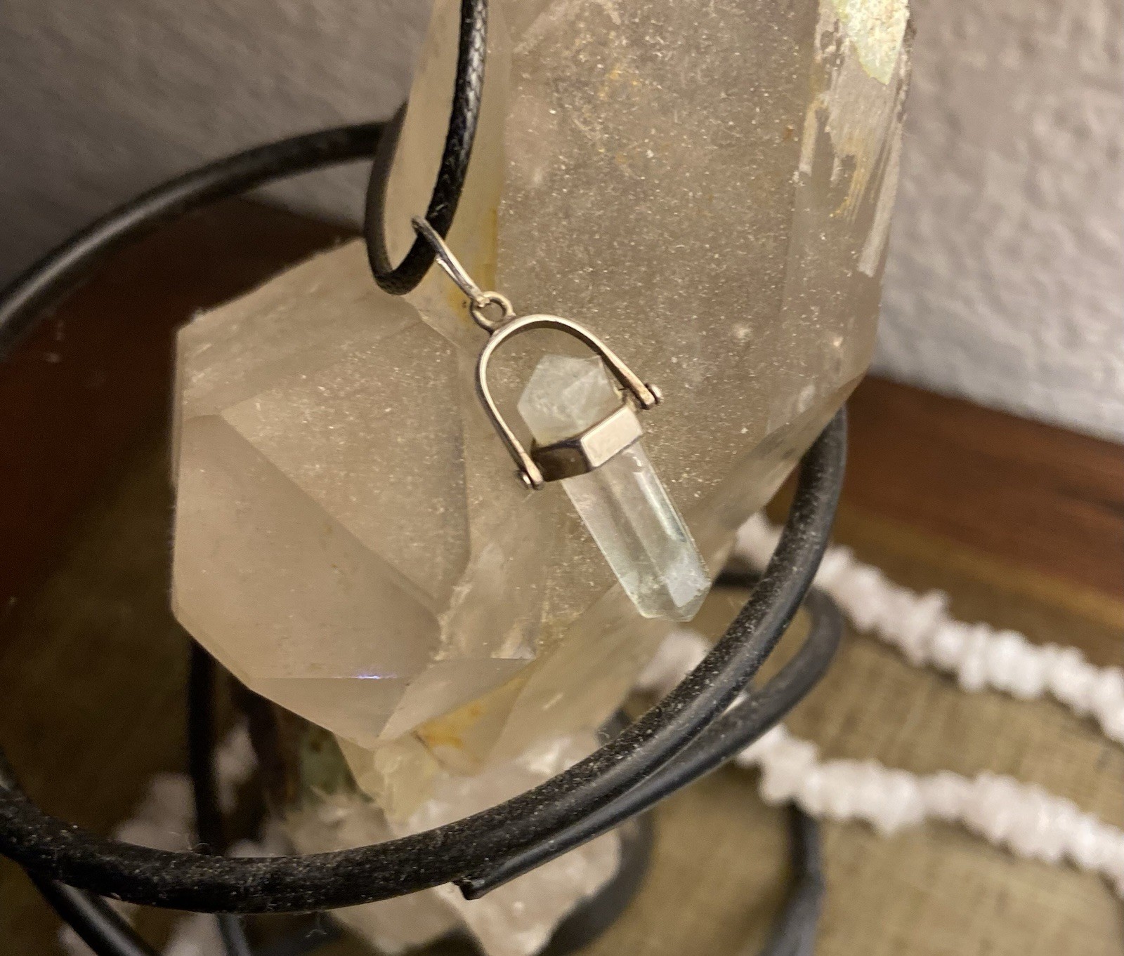 Fluorite And Silver Crystal Sphere Pendant With Leather Choker. Wear The Vibe!