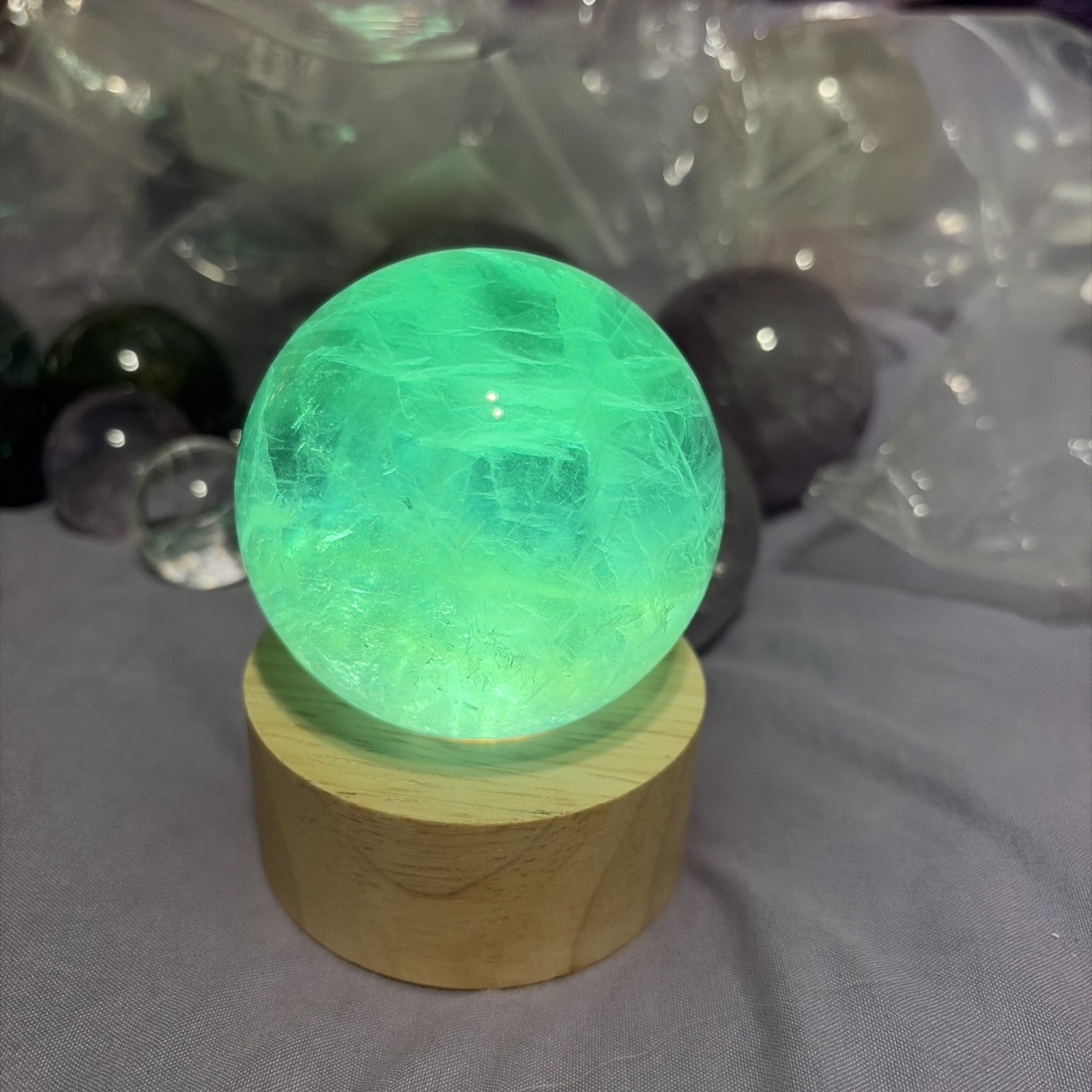 Large Deep Green Fluorite Crystal Sphere Rainbow Flash Glowing Healing Ball