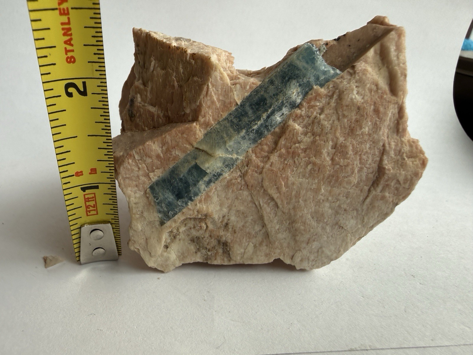 Natural Aquamarine Crystal in Pink Feldspar Matrix Rough Mineral Specimen