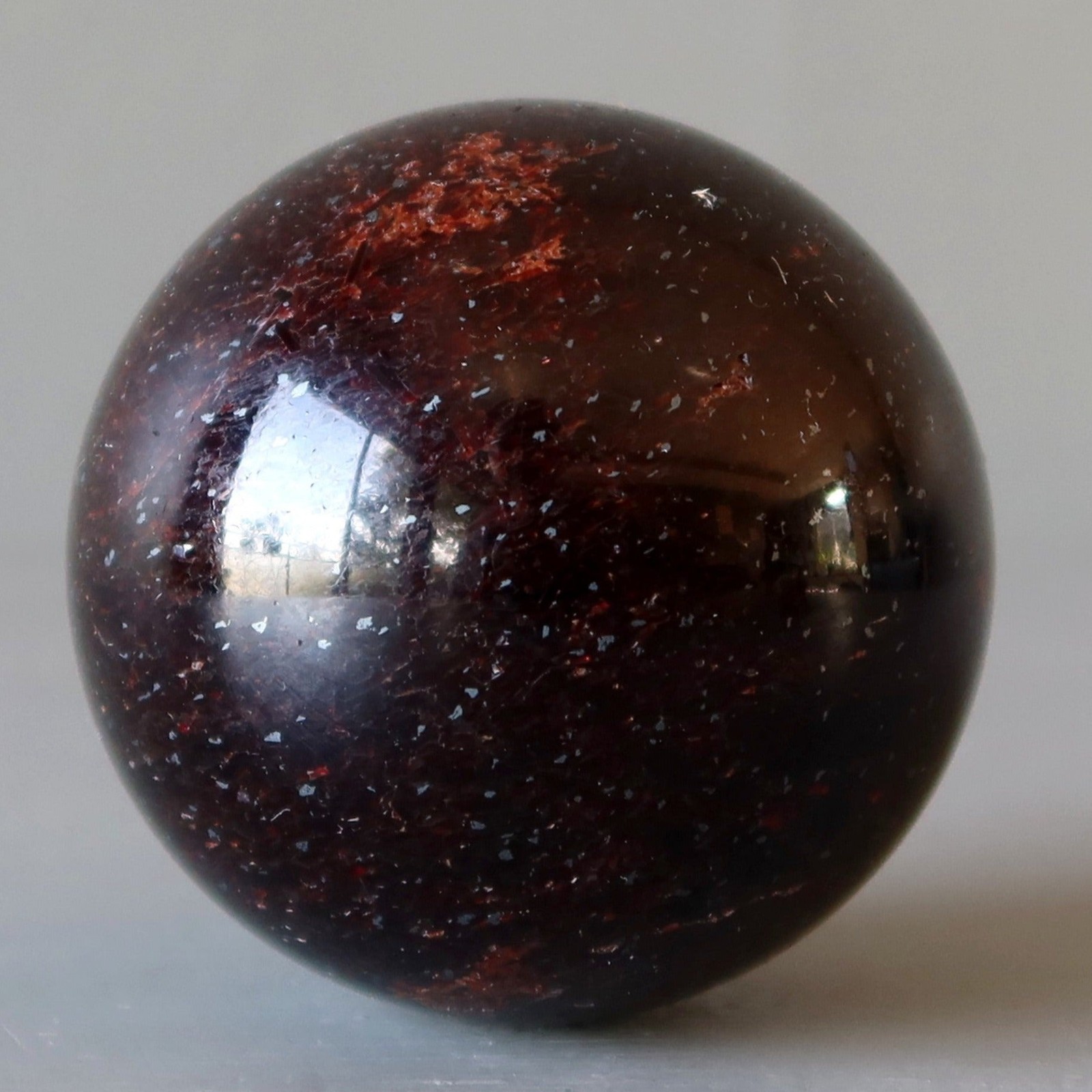 Red Garnet Sphere Magnificent Mica Glittering Crystal Ball Natural Dark 2.1″