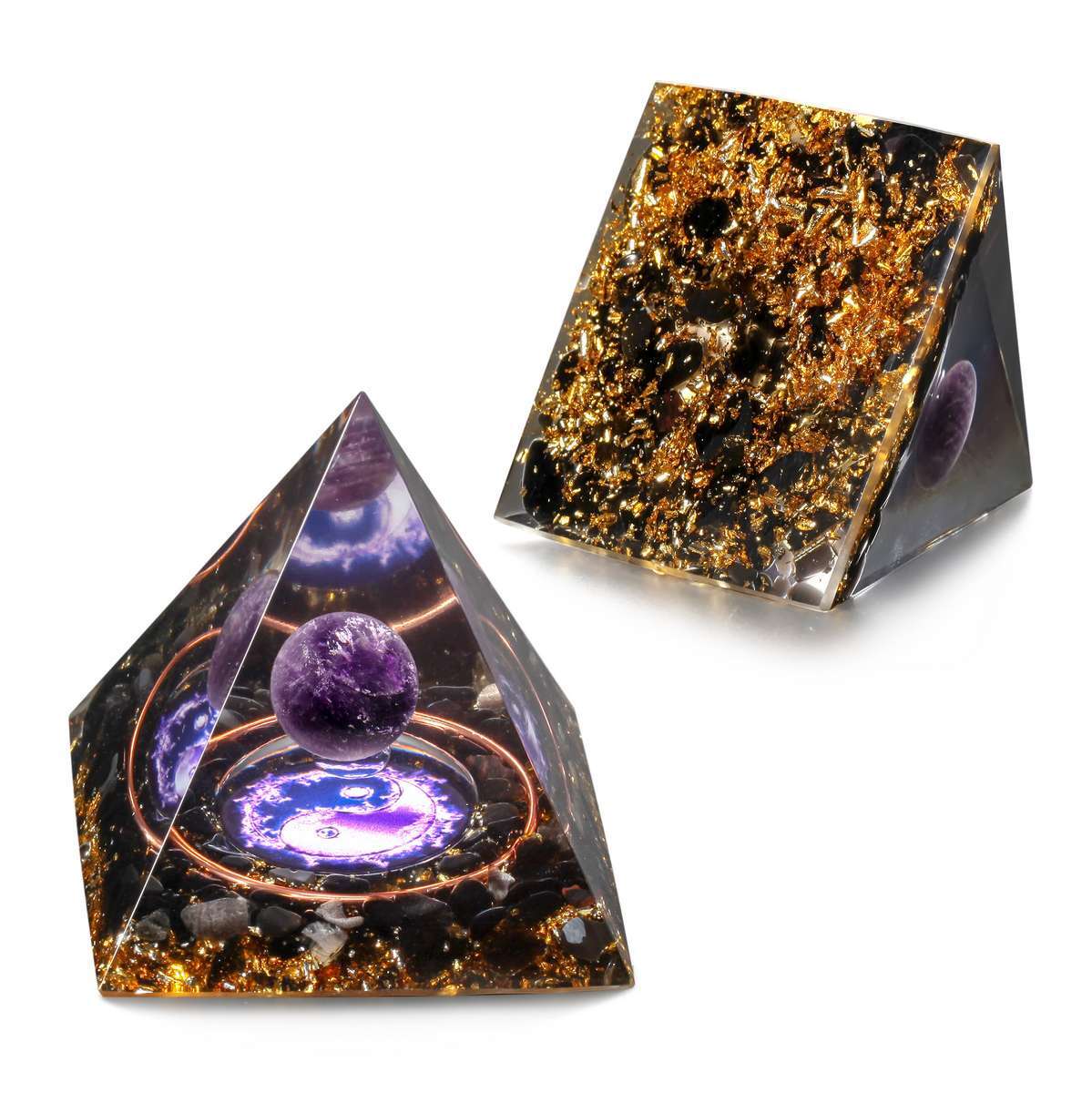 Amethyst Crystal Sphere Orgonite Pyramid Obsidian Chakra Energy Orgone Stone