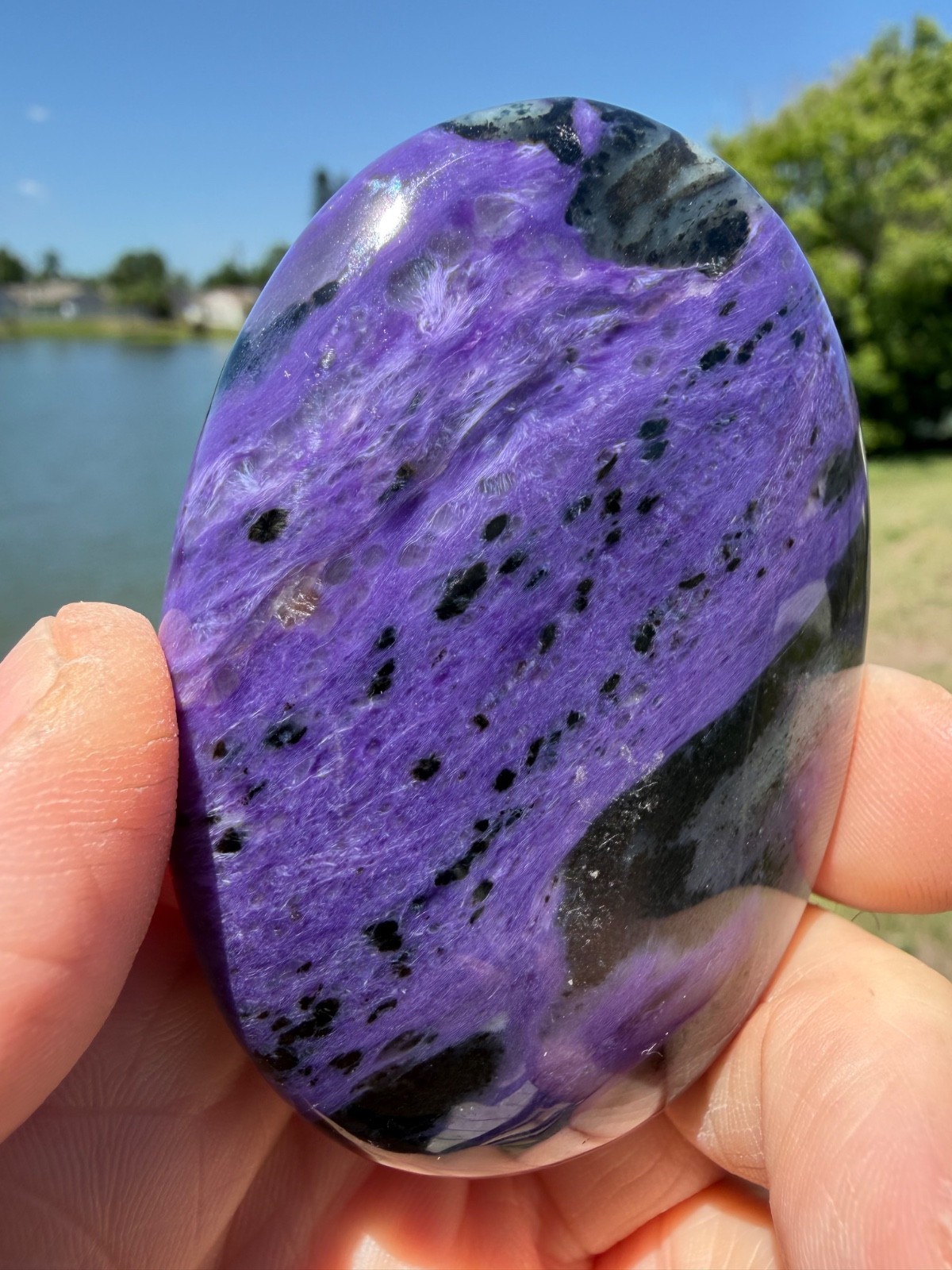 AA Grade Charoite Polished Gemstone Large Palmstone 2 3/4″ 92 Grams