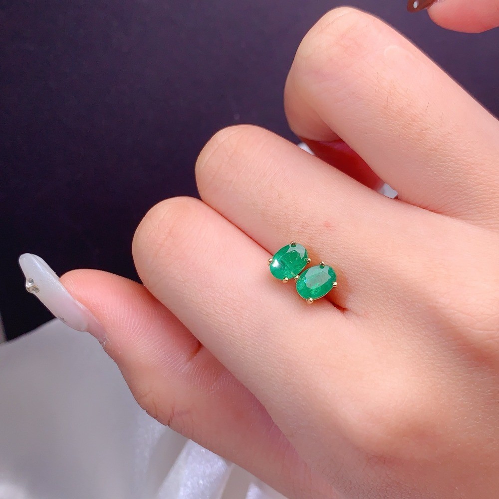 high quality emerald Stud Earrings Gemstone S925 Silver Plated 18K Gold Jewelry