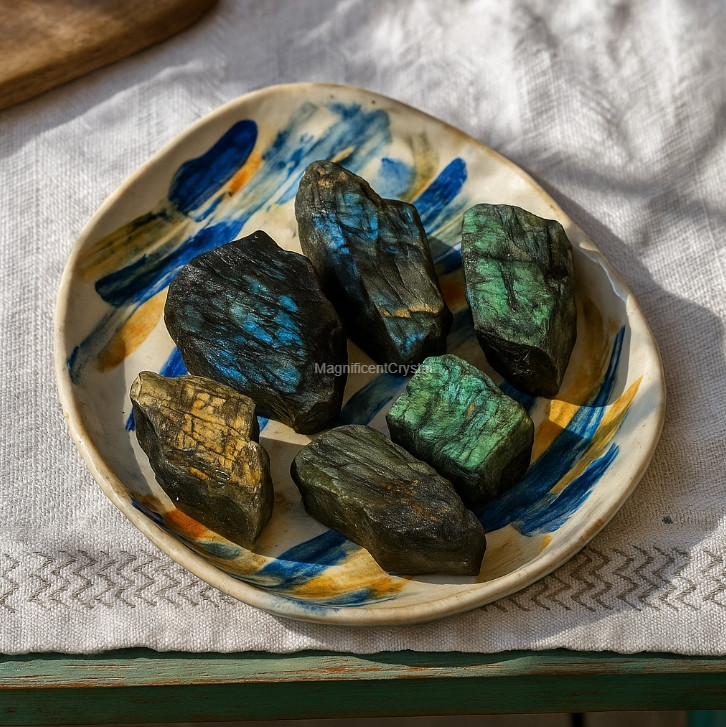 5PCS Rough Labradorite Chunk Raw Gemstone Mineral Specimens Art Healing Decor