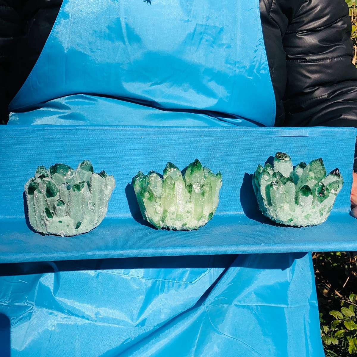 3pieces 2.53LB New Find green PhantomQuartz Crystal Cluster MineralSpecimen 3466