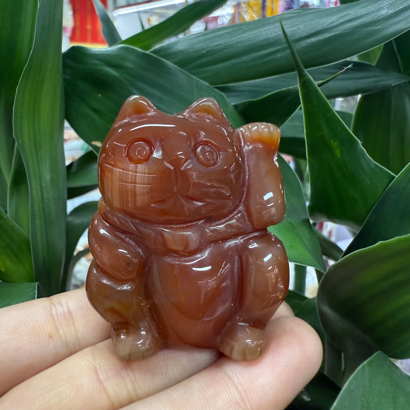 2″ Natural Red agate carved Fortune Cat reiki Crystal animal decor heal gift