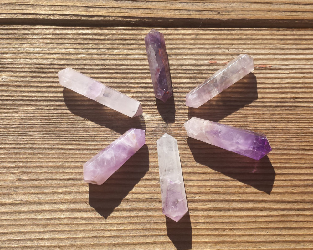 NATURAL AMETHYST DOUBLE TERMINATED GEMSTONE CRYSTAL PENCIL POINT (ONE)