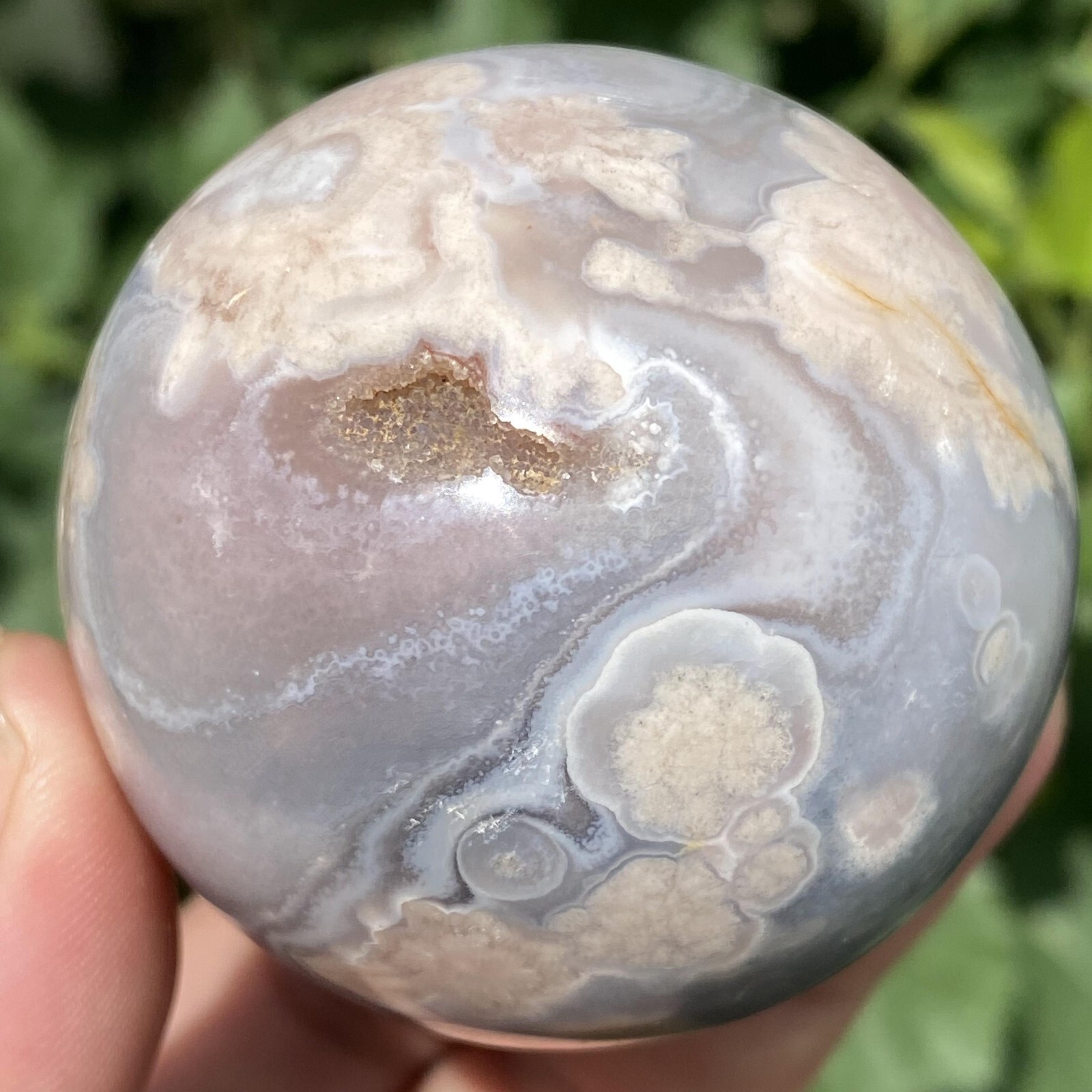 204g Natural Flower Agate Sphere Crystal Quartz Healing Reiki