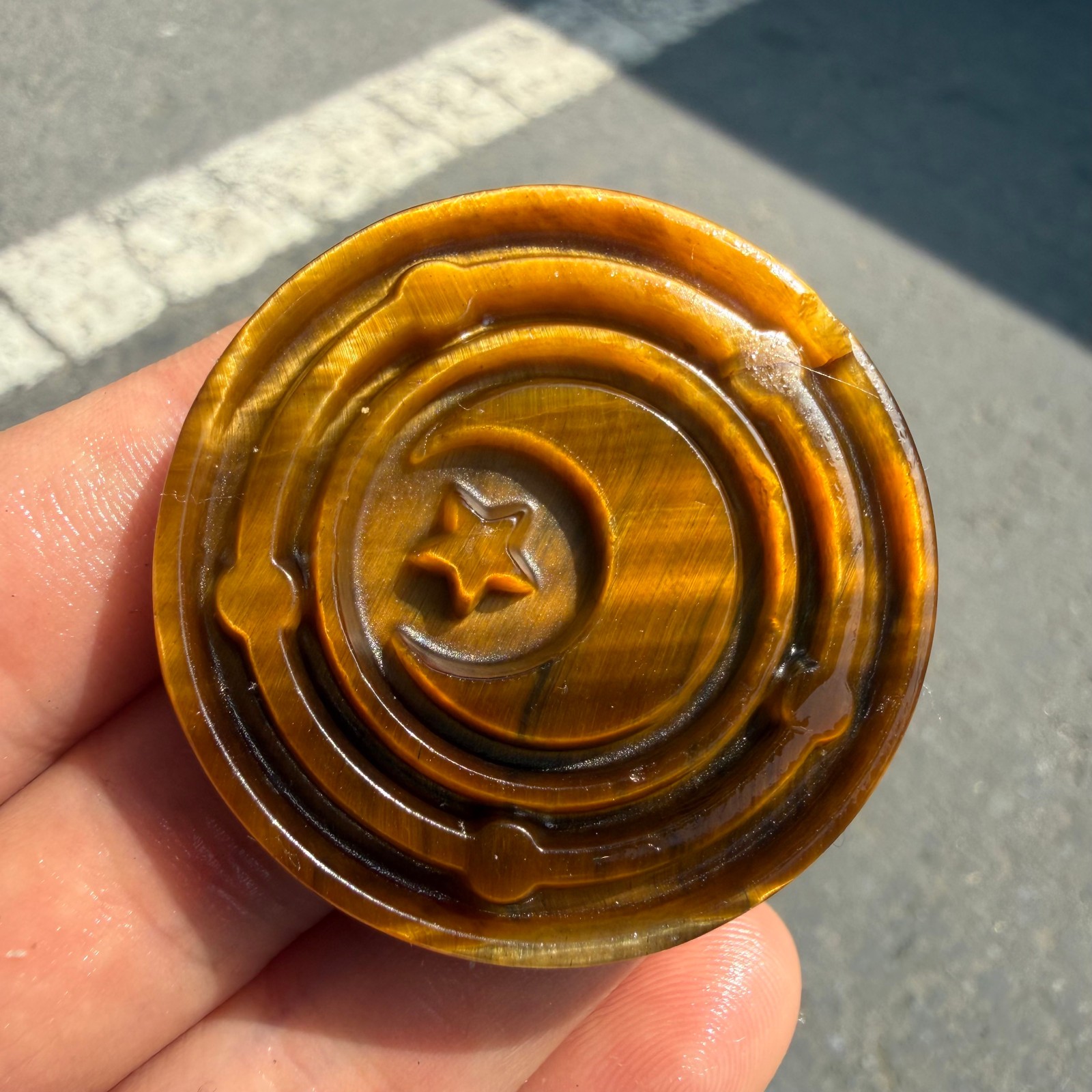 natural Tiger’s eye hand carved Moon Reiki heal holiday gift 1pc