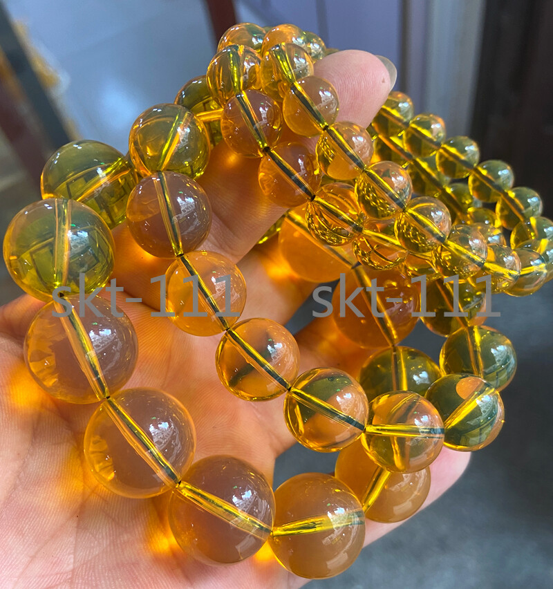 Certified 10-20mm Natural Mexican Blue Amber Round Beads Bracelet AAA